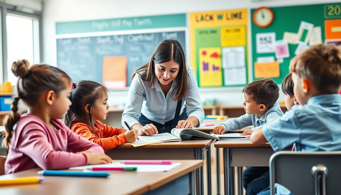 Students studying together in modern classroom